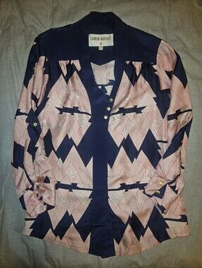 Anthropologie Lauren Moffatt Geometric Print Button-Up Vintage 100% Silk Boho